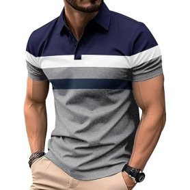 Comilaka Polo Homme Manches Courtes Polos T Shirt à Rayures Poloshirt Été Casual Couleur Contrastée | Casual, Manches Courtes, P
