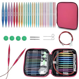 Hsyan 13 Paires Aiguilles Circulaires Tricot, Aiguille Circulaire Interchangeable, Aiguilles à Tricoter en Aluminium 10 cm, Diam