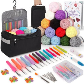 Coopay Kit Crochet Debutant Complet, 15 Pelotes de Laine Crochet, Accessoires de Crochets Tricot, 73 Kits de Crochets Ergonomiqu