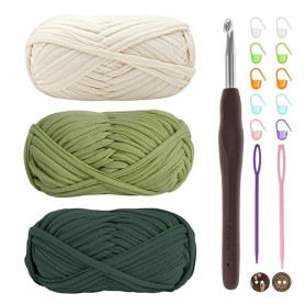 Lot de 3 pelotes de fil à crochet épais pour t-shirt avec crochet de 6 mm, parfait pour les projets de crochet, pour les débutan