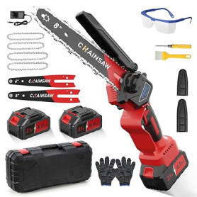 Mini Tronçonneuse à Batterie 6 et 8 Pouces, 1300W Brushless Tronconneuse Electrique Sans Fil pour Jardin, 8000mAh Tronçonneuse E