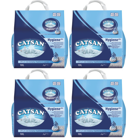 CATSAN Hygiene Plus - Litière Minérale pour Chat, Sac de 10L (Lot de 4)