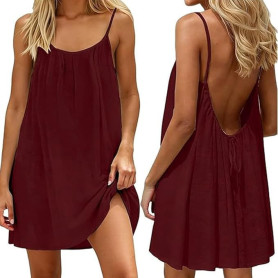 Générique Robe Caraco Dos Nu sans Manches pour Femme, Robe à Bretelles Spaghetti, Robe d'été Courte, légère Fluide et Parfaite p