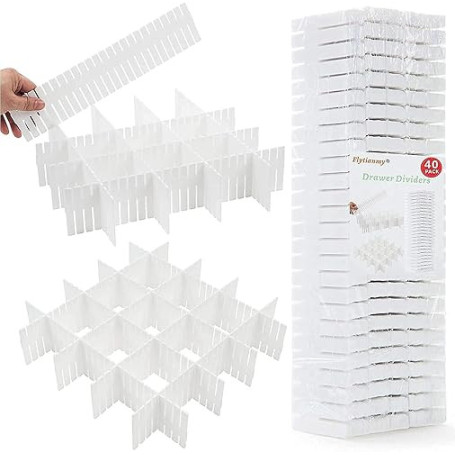 Flytianmy 40 Pcs Séparateurs de Tiroir, Organisateur de Tiroir Réglables pour sous-Vêtements, Chaussettes, Maquillage, Fournitur