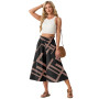 PrinStory Pantalon d'été léger pour femme - Taille haute - Culotte d'été décontractée - Pantalon palazzo à jambes larges - Avec 
