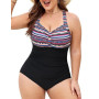 FemiChic Maillot de Bain 1 Pièce Femme Grande Taille Gainant Ventre Plat Push Up avec Rembourrée Réglables Soutien-Gorge Amovibl
