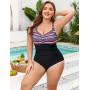 FemiChic Maillot de Bain 1 Pièce Femme Grande Taille Gainant Ventre Plat Push Up avec Rembourrée Réglables Soutien-Gorge Amovibl