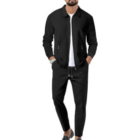 aromm HommeSurvêtements Waffle Manches Longues Zipper Veste & Pantalon Ensemble de 2 Pièces pour Decontracté Sport Travail | Zip