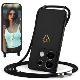 IBETEK Coque avec Cordon pour Xiaomi Redmi Note 13 Pro 5G, Coque de Cellulaire Corde Silicone Étui en Motif Coeur avec Réglable 