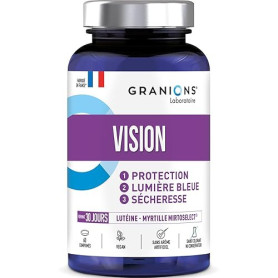 Vision GRANIONS | Complement alimentaire yeux | Mirtoselect + Lutéine + Zéaxanthine + Vitamines | Tension oculaire, vue, yeux se
