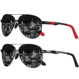 LEDING&BEST Lunettes de soleil polarisées pour pilotes - Hommes/Femmes - Modèle ultraléger - Protection UV400 - Monture métal in