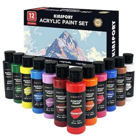 KINSPORY Peinture Acrylique 12 x 60 ml - Résistant à l'Eau, Certifié Sécurité - Pour Toile, Pierre, Bois, Tissu. Idéal pour Arti