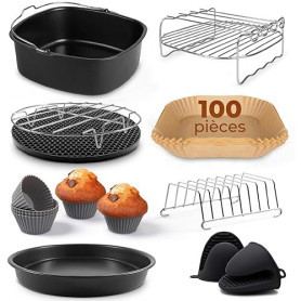 Fentic Accessoires Air Fryer – 19 pièces – Convient aux friteuses à air XL et XXL, Philips, Cosori 5,5L, Ninja, Cecotec, Tefal,
