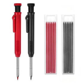 MECHEER Crayon de Charpentier avec 12 Porte Mine, Crayon Charpentier pour 45mm Trou Profond, Crayons Menuisier avec Taille-Crayo
