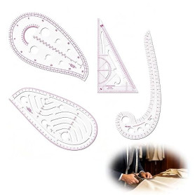 Règle Couture Perroquet Kit 4 Pièces, Outils de Traçage pour Patrons de Vêtements, Courbe Française Métrique Souple en Plastique