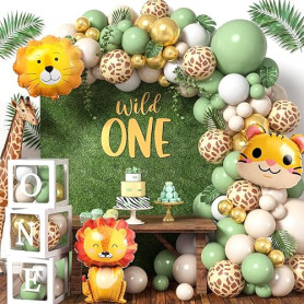 vamei Jungle Decoration Anniversaire 1 An Garcon Fille Safari Deco Anniversaire 1 An avec Arche Ballon Aluminium Animaux Jungle