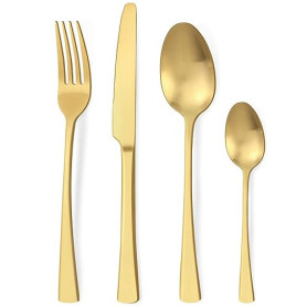 Bestdin set couverts de table dorés 6 personnes, ensemble de couverts inox 24 pièces, Comprend des couteaux/fourchettes/cuillère