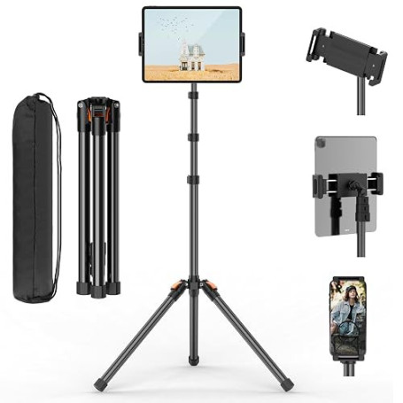 XXZU 182CM Support de Trépied pour Tablette, Trépied pour Téléphone Rotatif à 360° Support Tablette Lit Réglable en Hauteur Plia