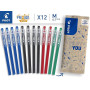 PILOT - 12 Stylos FriXion Ball Stick - Encre Gel Effaçable - 4 Bleus, 4 Noirs, 2 Rouges, 2 Verts - Le FriXion Économique à Point
