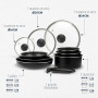 Sitram 713499 Batterie de Cuisine Aluminium 10 Pièces : 3 Poêles Ø20,24,28 cm + 3 Casseroles Ø16,18,20 cm + 3 Couvercles Verre Ø