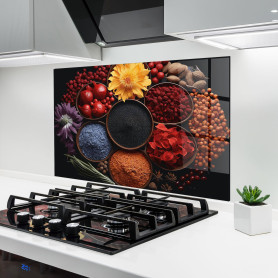 ARTHUB® Crédence de Cuisine en Verre 50x70 cm, Autumn Color Spices | Protection Contre Les éclaboussures, Revêtement Mural en Ca