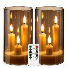 2 Bougies LED à Tige 3 Cœurs, Coque en Acrylique Transparent Gris, Bougies Sans Flamme avec Télécommande, Effet de Flamme Réalis