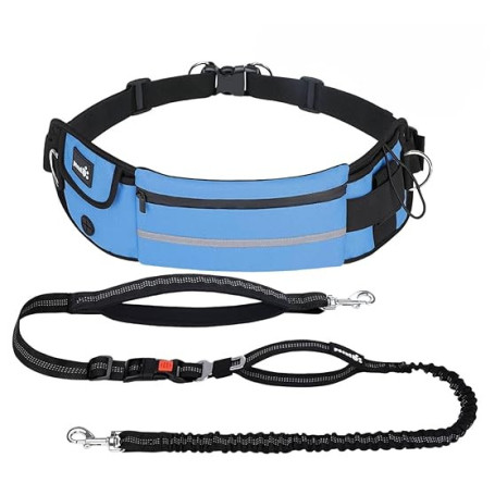 Pecute Laisse Canicross Chien, Harnais Ceinture pour Chien sans Les Mains, Laisse Réfléchissante Anti-Fuite avec Ceinture Lombai