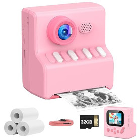 Appareil Photo Enfant Instantané Rose: HODDRCCN 1080P Appareil Photo Instantané - Carte 32GB - Jouet Cadeau pour Filles Garçons