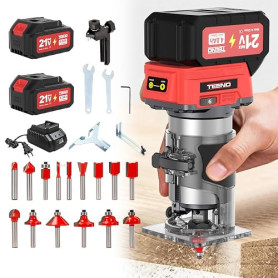 Rabot à bois sans fil 20V, mini défonceuse portable avec 2 batteries de 4,0 Ah et moteur sans balais, 6 vitesses variables jusqu