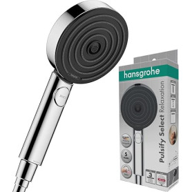 Hansgrohe Pommeau de Douche Pulsify Select S, Douchette à Main 105 mm Diamètre, 3 Types de Jet (Relaxation), Chromé, 24110000