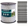 TRESSELEC - Kit Clôture Électrique Complet – Cordon 2,2 mm 500 m + 10 Piquets Plastique 87 cm – Pour Chevaux, Bovins, Moutons, C