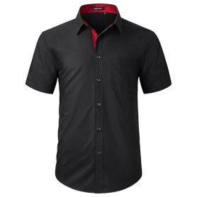 HISDERN Chemise à Manches Courtes pour Hommes Chemise de Couleur Unie décontractée d'été Chemise à Coupe régulière avec Poche