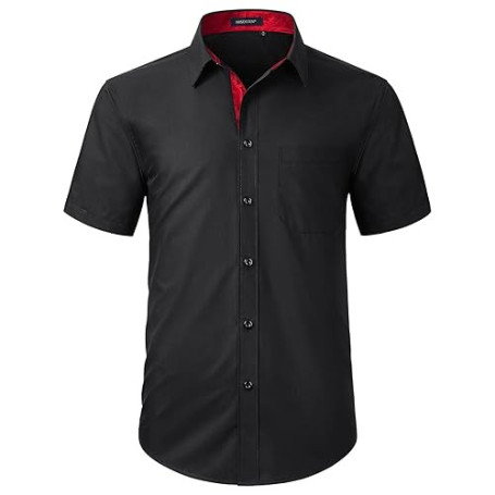 HISDERN Chemise à Manches Courtes pour Hommes Chemise de Couleur Unie décontractée d'été Chemise à Coupe régulière avec Poche