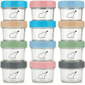 Budding Bear Pot en Verre Bebe 120 ml (Lot de 12) - Pot de Conservation Bebe avec Couvercle Hermétique Adapté au Lave-vaisselle,