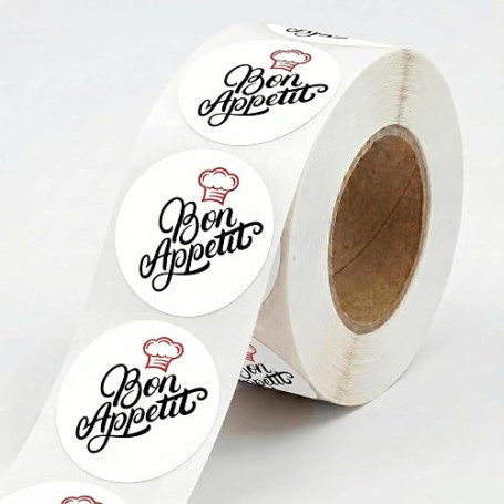Lot de 100 Étiquettes Adhésives Bon Appétit 4 cm | Stickers Alimentaires en Polypropylène Résistant à l’Eau | Pour Pâtisserie, B