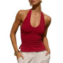 Tankaneo Débardeur sexy pour femme - Col rond - Dos nu - Crop top d'été froncé - Coupe ajustée | Col rond, Dos nu, froncé