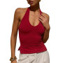 Tankaneo Débardeur sexy pour femme - Col rond - Dos nu - Crop top d'été froncé - Coupe ajustée | Col rond, Dos nu, froncé