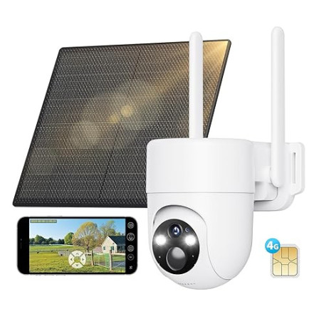 SEHMUA 3G/4G LTE Camera Surveillance Exterieure sans Fil, Camera Solaire 4G avec Carte Sim, Détection Humaine PIR et Alarmes de
