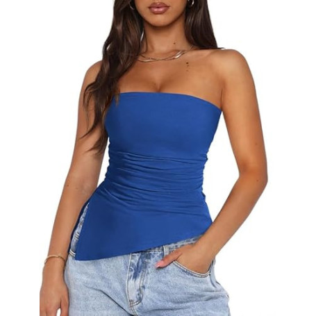 Sukiglam Debardeur Femme Élégant Bretelles Tube Top Été Sexy Dos Nu Bustier sans Manches Tunique Haut Élastique Slim Fit Y2K Goi