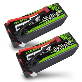OVONIC Lot de 2 batteries Lipo 3S 11,1 V 5200 mAh 50 C avec prise Deans - Boîtier rigide pour avion FPV RC, voiture, Evader BX,