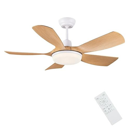 Newday Ventilateur de Plafond avec Lumiere Couleur En Bois, 106cm Ventilateur de Plafond avec Telecommande Silencieux, Dimmable