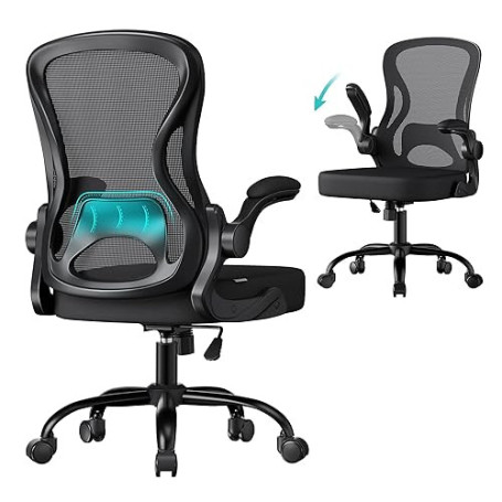 SONGMICS Chaise de Bureau Ergonomique Pivotante, en Maille, Fauteuil de Bureau, Soutien Lombaire, Fonction Basculante, Accoudoir