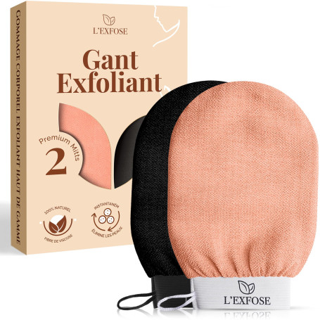 L’Exfose 2x Gant Exfoliant Corps - Gant de Crin Kessa Gommage Corps et Visage en Viscose Naturelle - Élimine les Cellules Mortes