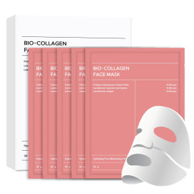Masque Collagene Visage, 5 Pièces Bio Collagen Face Mask | Hydratant Anti-âge, Resserre les Pores, Améliore L'élasticité de la P