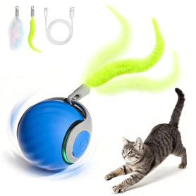 Jouet Balle Interactifs pour Chats, électrique Rechargeable Chat Intérieur avec Queue Duveteuse, Speedy Tail 2.0 Chat Ballon Rou
