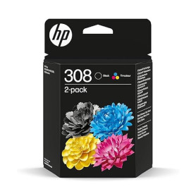 HP 308, Noir et Tricolore, 6L6S6UE, Pack de 2 Cartouches d’Encre Original, Compatible avec Les Series d'Imprimantes Envy 6110, 6