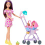 Barbie Skipper Babysitters Inc. Coffret avec poupée brune | Poupée bébé blonde, poussette avec siège auto amovible et 7 accessoi
