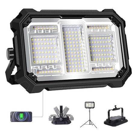 MASMEJOR Projecteur LED Rechargeable, 10000mAh, 8000LM, Base Magnétique | 80W, 206 LEDs, 5 Modes d'éclairage, Sortie USB, IP53,