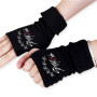 1 paire de gants sans doigts Stray, gants tricotés Stray Gants d'hiver noirs Kpop avec 1 autocollant 3D SKZ et 2 Photocard SKZ,