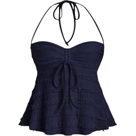 Xiaoliny Débardeur Femme Chic et Élégant Haut Court Col Halter à Lacets Été Crop Top Dentelle Style Peplum Décontracté Caraco sa